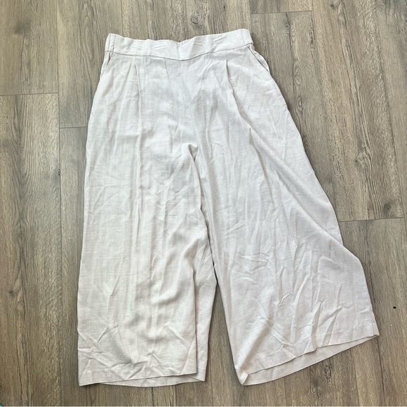 H&M Natural Linen Blend High Rise Wide Leg Cropped Pant Sz 16 - Picture 2 of 5